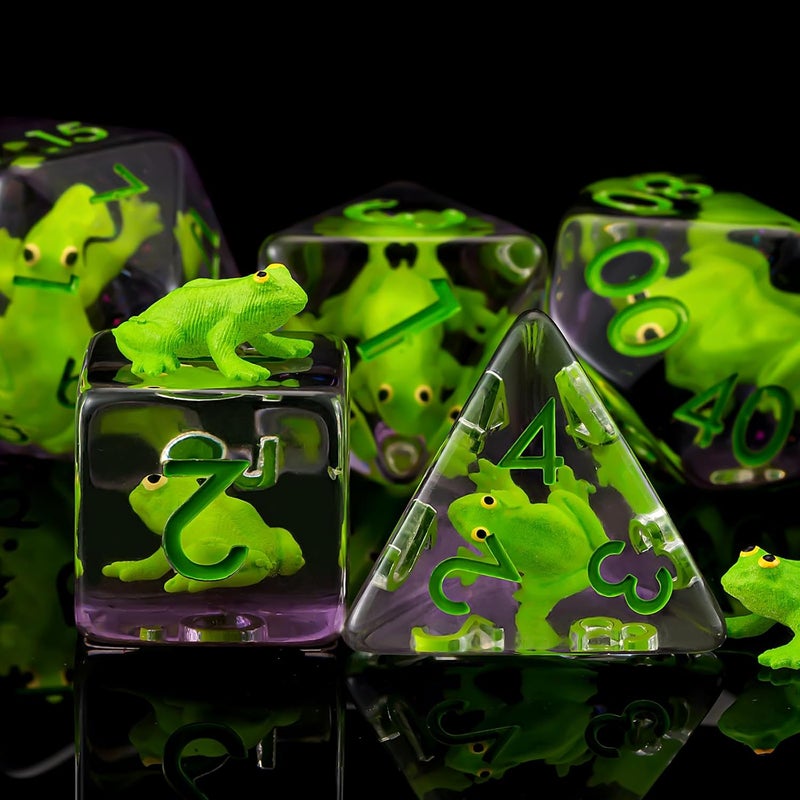 weyano Resin D&D Dice Set, Green Frog Animal Polyhedral Dice for Dungeons and Dragons, RPG, MTG DND 7-DIE (D4, D6, D8, D10, D12, D20, D%) for Ages 15 and Up - Image 3